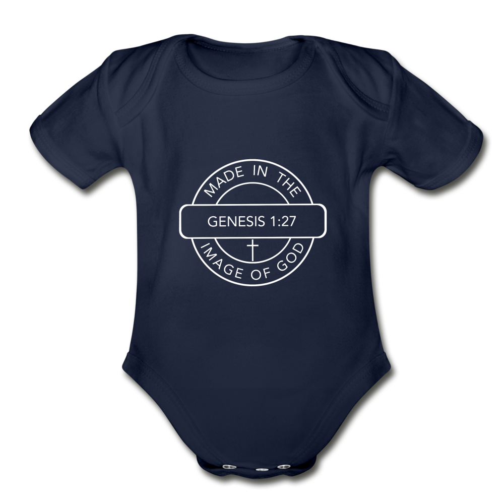 Made in the Image of God - Organic Short Sleeve Baby Bodysuit - dark navy