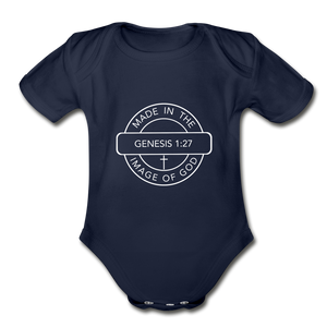 Made in the Image of God - Organic Short Sleeve Baby Bodysuit - dark navy