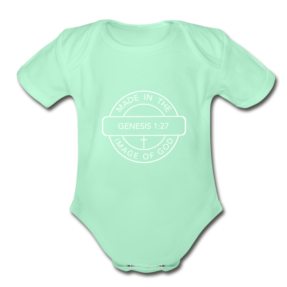 Made in the Image of God - Organic Short Sleeve Baby Bodysuit - light mint