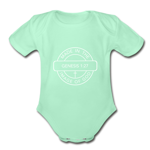 Made in the Image of God - Organic Short Sleeve Baby Bodysuit - light mint