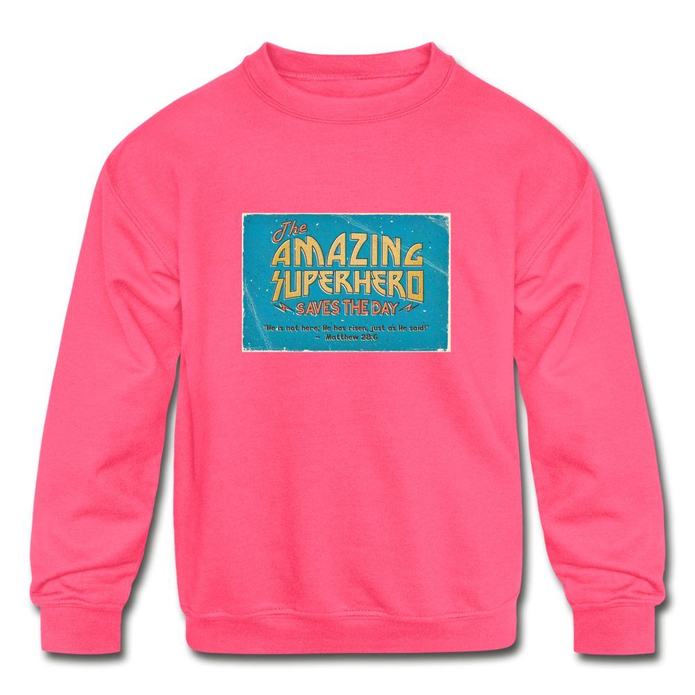 Amazing Superhero - Kids' Crewneck Sweatshirt - neon pink