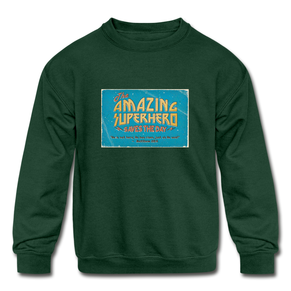 Amazing Superhero - Kids' Crewneck Sweatshirt - forest green