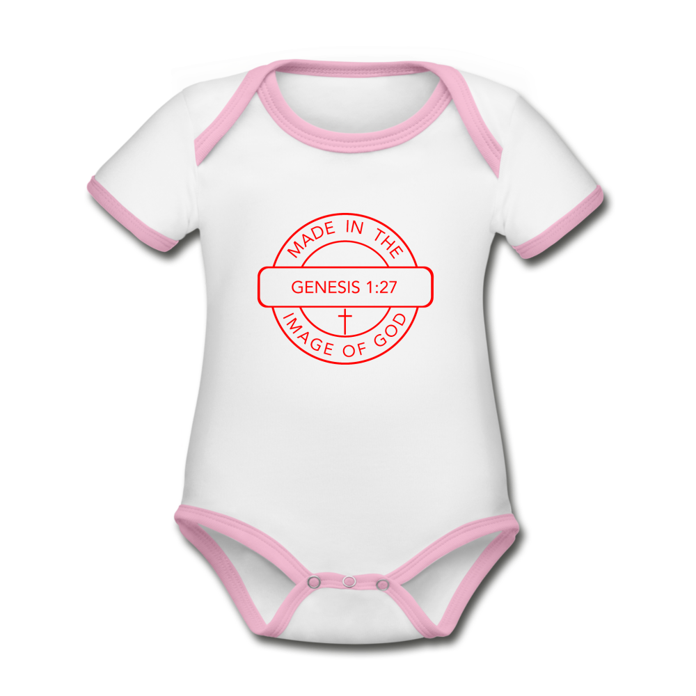 Made in the Image of God - Organic Contrast Short Sleeve Baby Bodysuit - white/pink