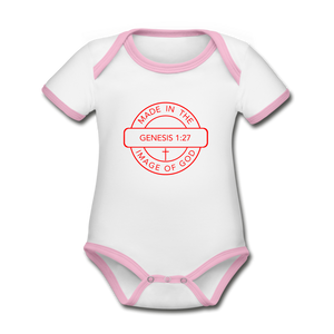 Made in the Image of God - Organic Contrast Short Sleeve Baby Bodysuit - white/pink
