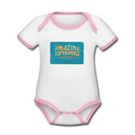 Amazing Superhero - Organic Contrast Short Sleeve Baby Bodysuit - white/pink