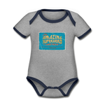 Amazing Superhero - Organic Contrast Short Sleeve Baby Bodysuit - heather gray/navy