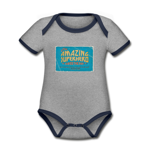 Amazing Superhero - Organic Contrast Short Sleeve Baby Bodysuit - heather gray/navy
