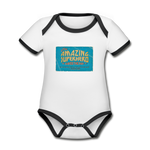 Amazing Superhero - Organic Contrast Short Sleeve Baby Bodysuit - white/black