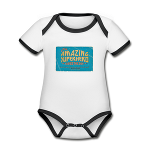 Amazing Superhero - Organic Contrast Short Sleeve Baby Bodysuit - white/black