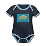 Amazing Superhero - Organic Contrast Short Sleeve Baby Bodysuit - navy/sky