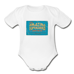 Amazing Superhero - Organic Short Sleeve Baby Bodysuit - white