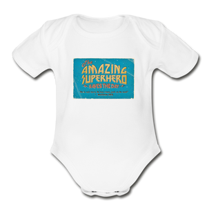 Amazing Superhero - Organic Short Sleeve Baby Bodysuit - white