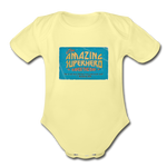 Amazing Superhero - Organic Short Sleeve Baby Bodysuit - washed yellow