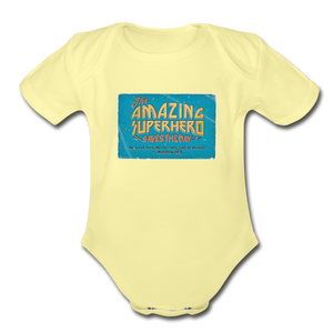 Amazing Superhero - Organic Short Sleeve Baby Bodysuit - washed yellow