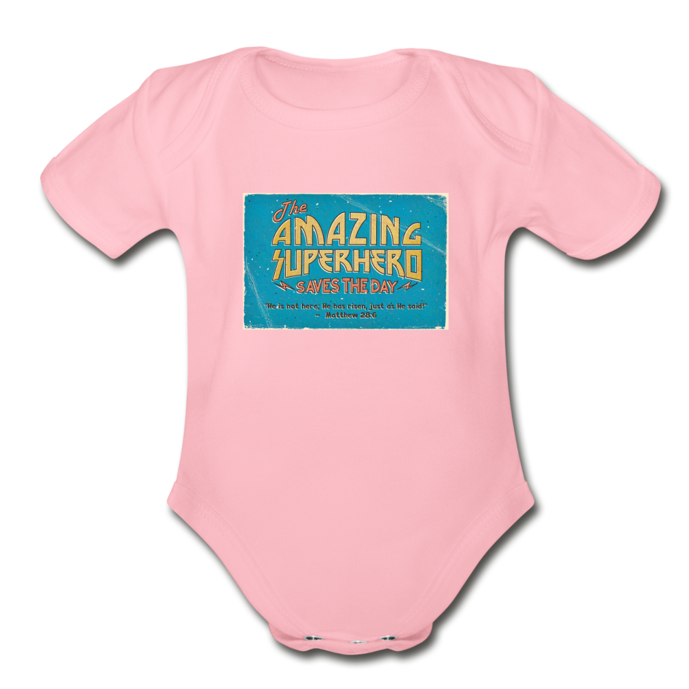 Amazing Superhero - Organic Short Sleeve Baby Bodysuit - light pink