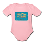 Amazing Superhero - Organic Short Sleeve Baby Bodysuit - light pink