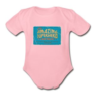 Amazing Superhero - Organic Short Sleeve Baby Bodysuit - light pink