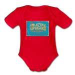Amazing Superhero - Organic Short Sleeve Baby Bodysuit - red