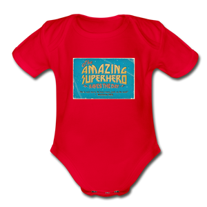 Amazing Superhero - Organic Short Sleeve Baby Bodysuit - red