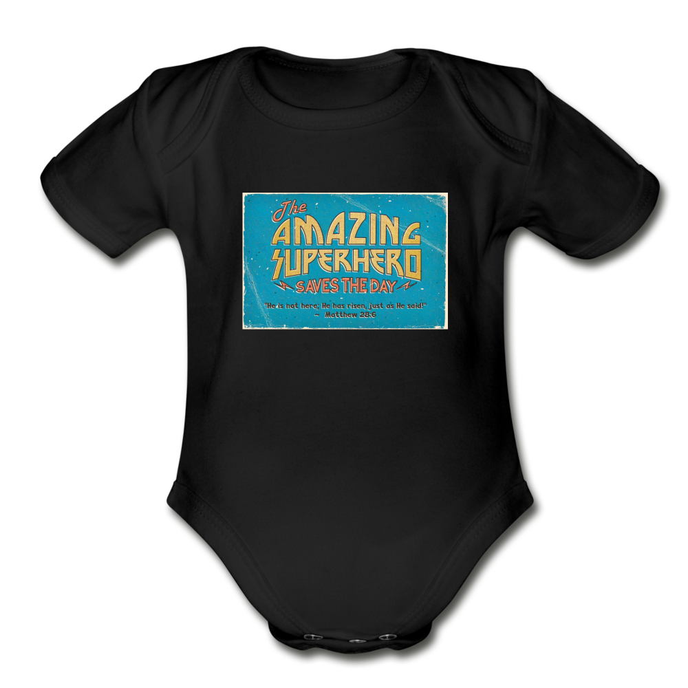 Amazing Superhero - Organic Short Sleeve Baby Bodysuit - black