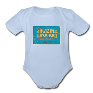 Amazing Superhero - Organic Short Sleeve Baby Bodysuit - sky