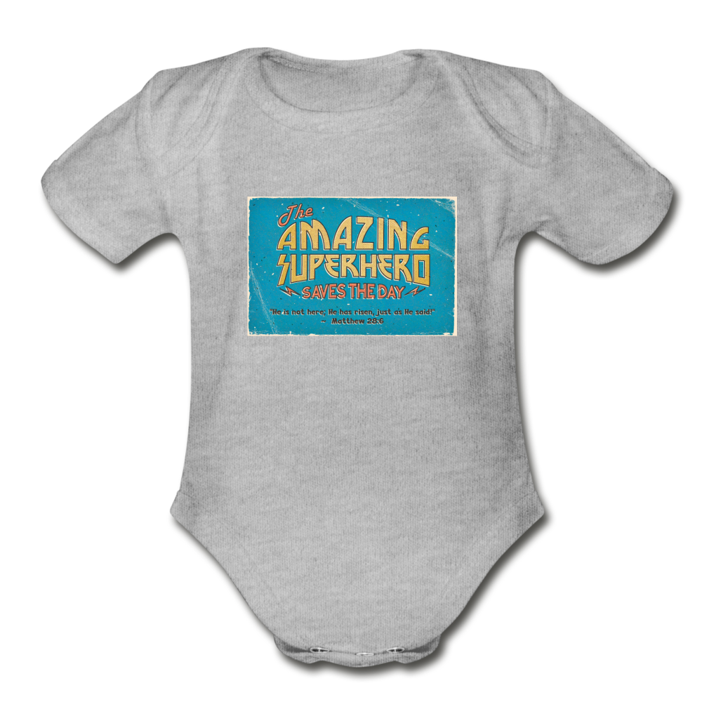 Amazing Superhero - Organic Short Sleeve Baby Bodysuit - heather gray
