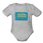 Amazing Superhero - Organic Short Sleeve Baby Bodysuit - heather gray