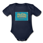 Amazing Superhero - Organic Short Sleeve Baby Bodysuit - dark navy