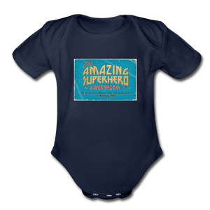 Amazing Superhero - Organic Short Sleeve Baby Bodysuit - dark navy