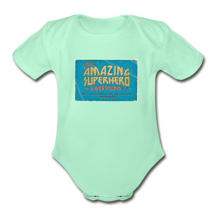 Amazing Superhero - Organic Short Sleeve Baby Bodysuit - light mint