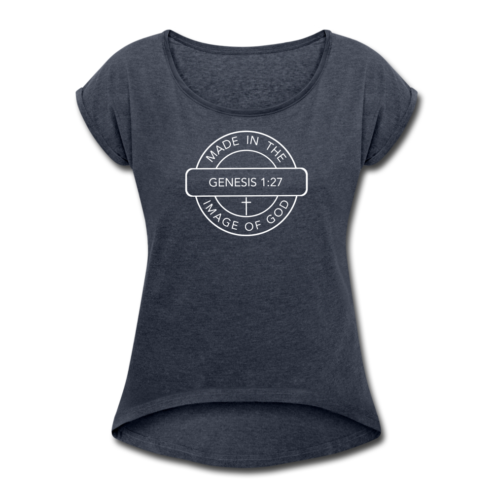 Made in the Image of God - Women's Roll Cuff T-Shirt - navy heather