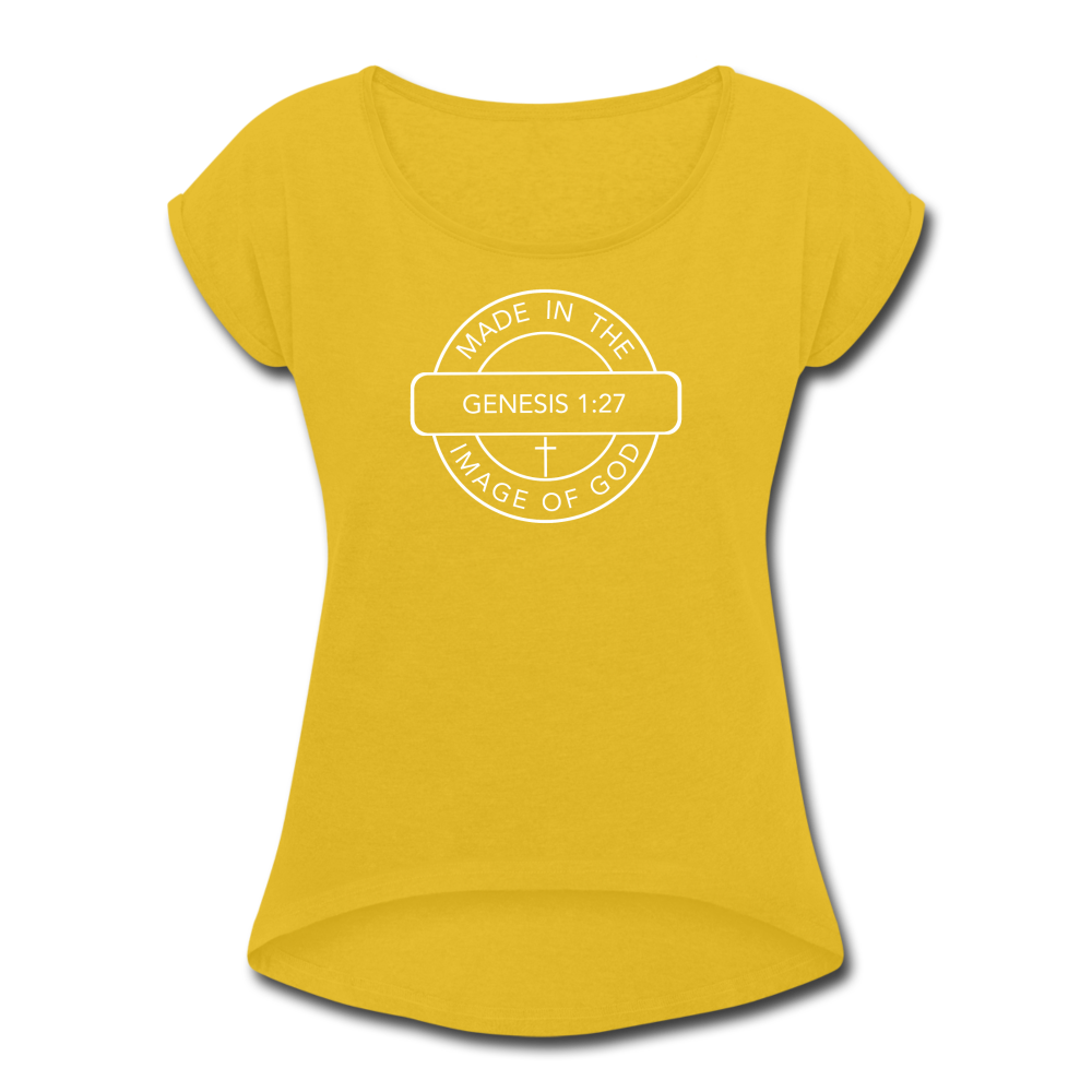 Made in the Image of God - Women's Roll Cuff T-Shirt - mustard yellow