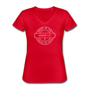 Made in the Image of God - Women's V-Neck T-Shirt - red