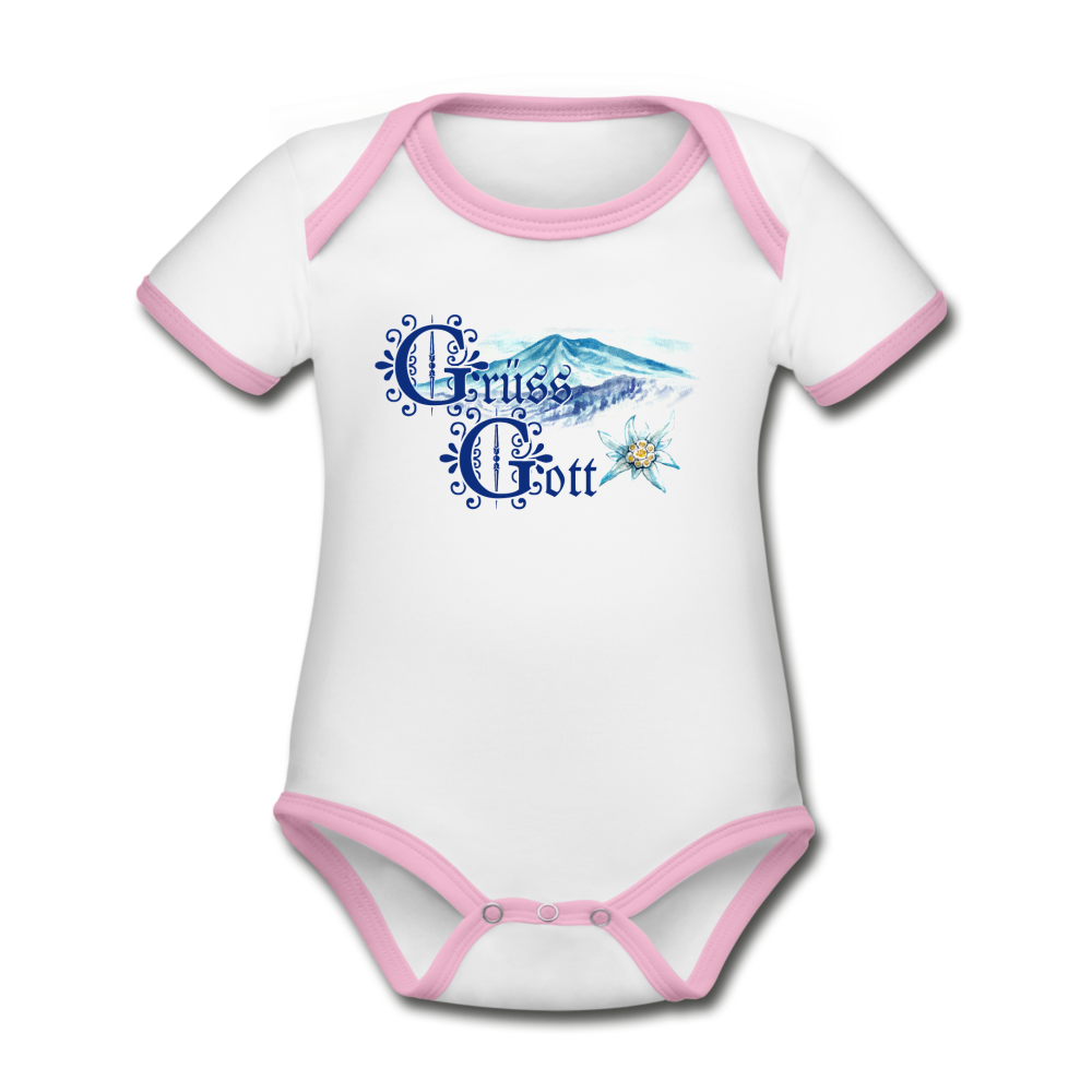 Grüss Gott - Organic Contrast Short Sleeve Baby Bodysuit - white/pink