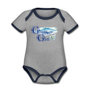 Grüss Gott - Organic Contrast Short Sleeve Baby Bodysuit - heather gray/navy