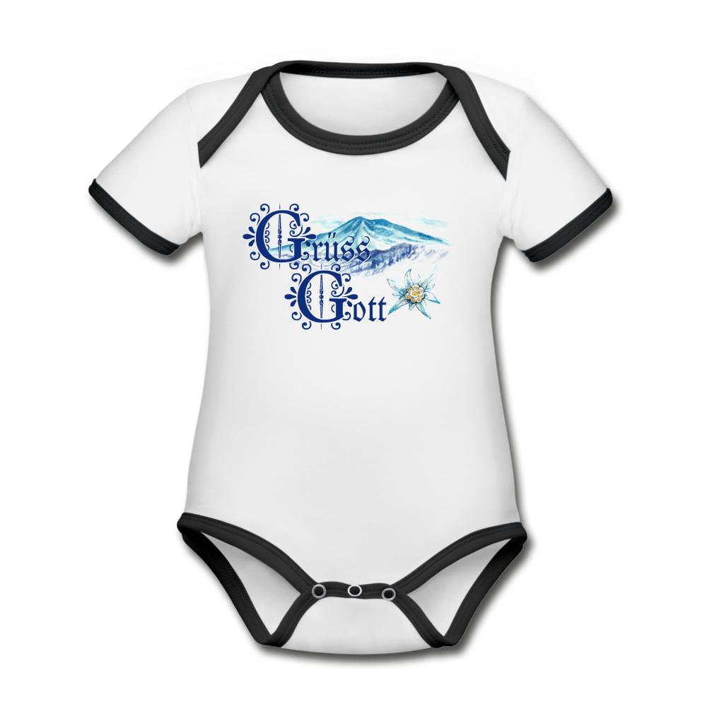 Grüss Gott - Organic Contrast Short Sleeve Baby Bodysuit - white/black
