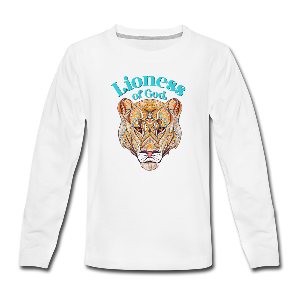Lioness of God - Kids' Premium Long Sleeve T-Shirt - white