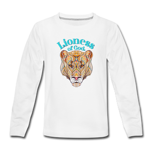Lioness of God - Kids' Premium Long Sleeve T-Shirt - white