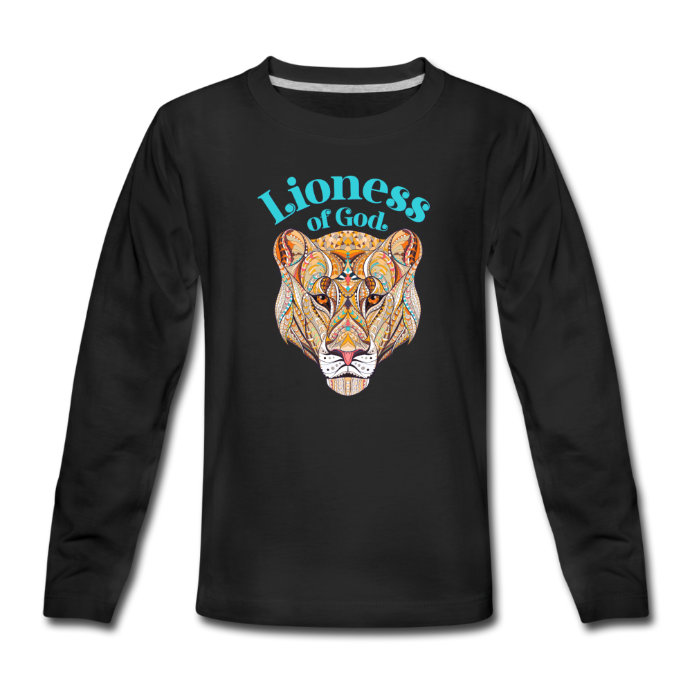 Lioness of God - Kids' Premium Long Sleeve T-Shirt - black