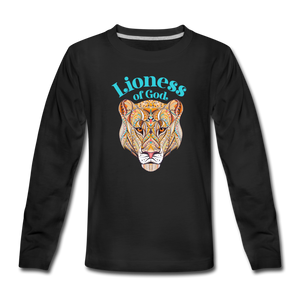 Lioness of God - Kids' Premium Long Sleeve T-Shirt - black