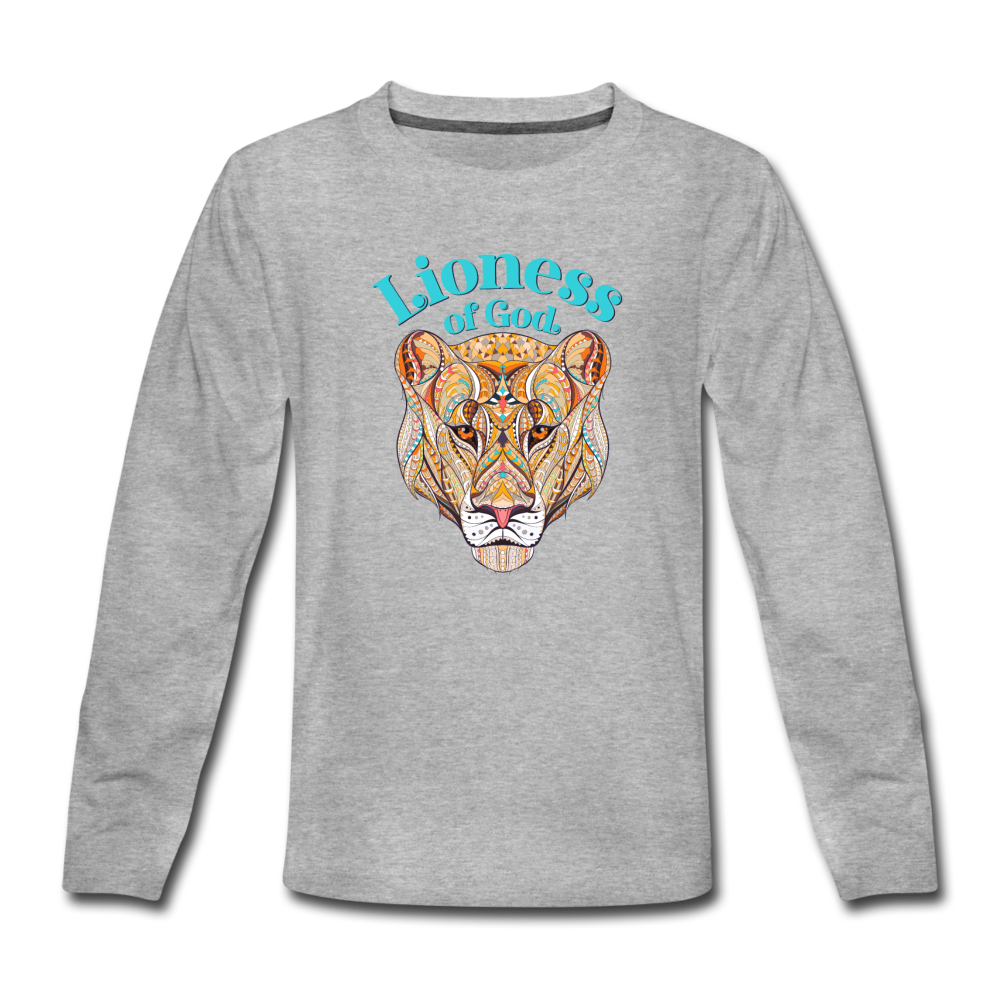Lioness of God - Kids' Premium Long Sleeve T-Shirt - heather gray