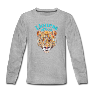 Lioness of God - Kids' Premium Long Sleeve T-Shirt - heather gray