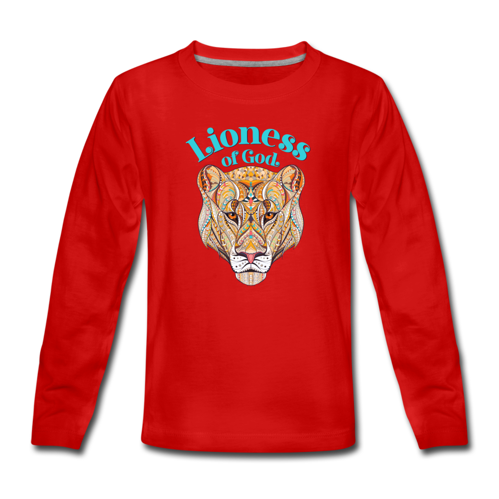 Lioness of God - Kids' Premium Long Sleeve T-Shirt - red