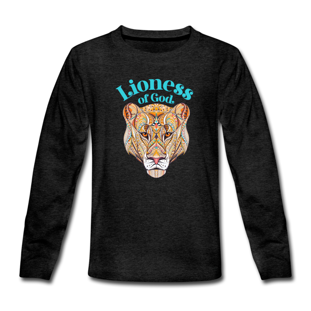 Lioness of God - Kids' Premium Long Sleeve T-Shirt - charcoal gray