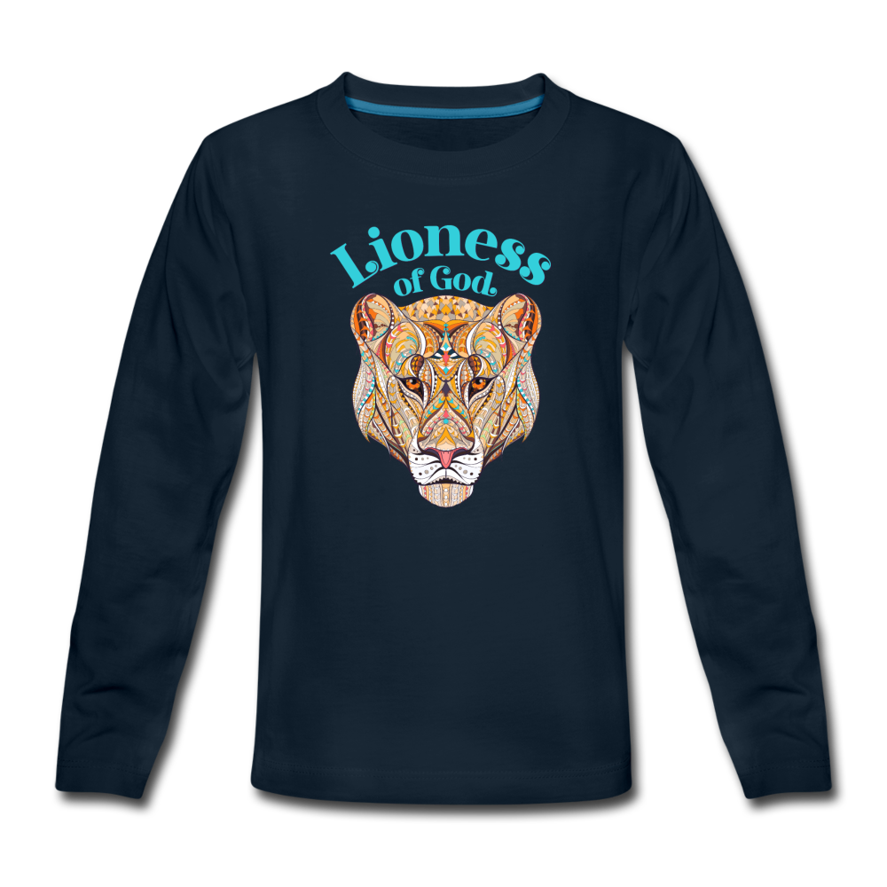 Lioness of God - Kids' Premium Long Sleeve T-Shirt - deep navy