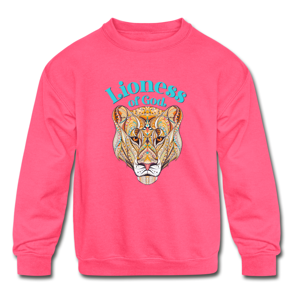 Lioness of God - Kids' Crewneck Sweatshirt - neon pink