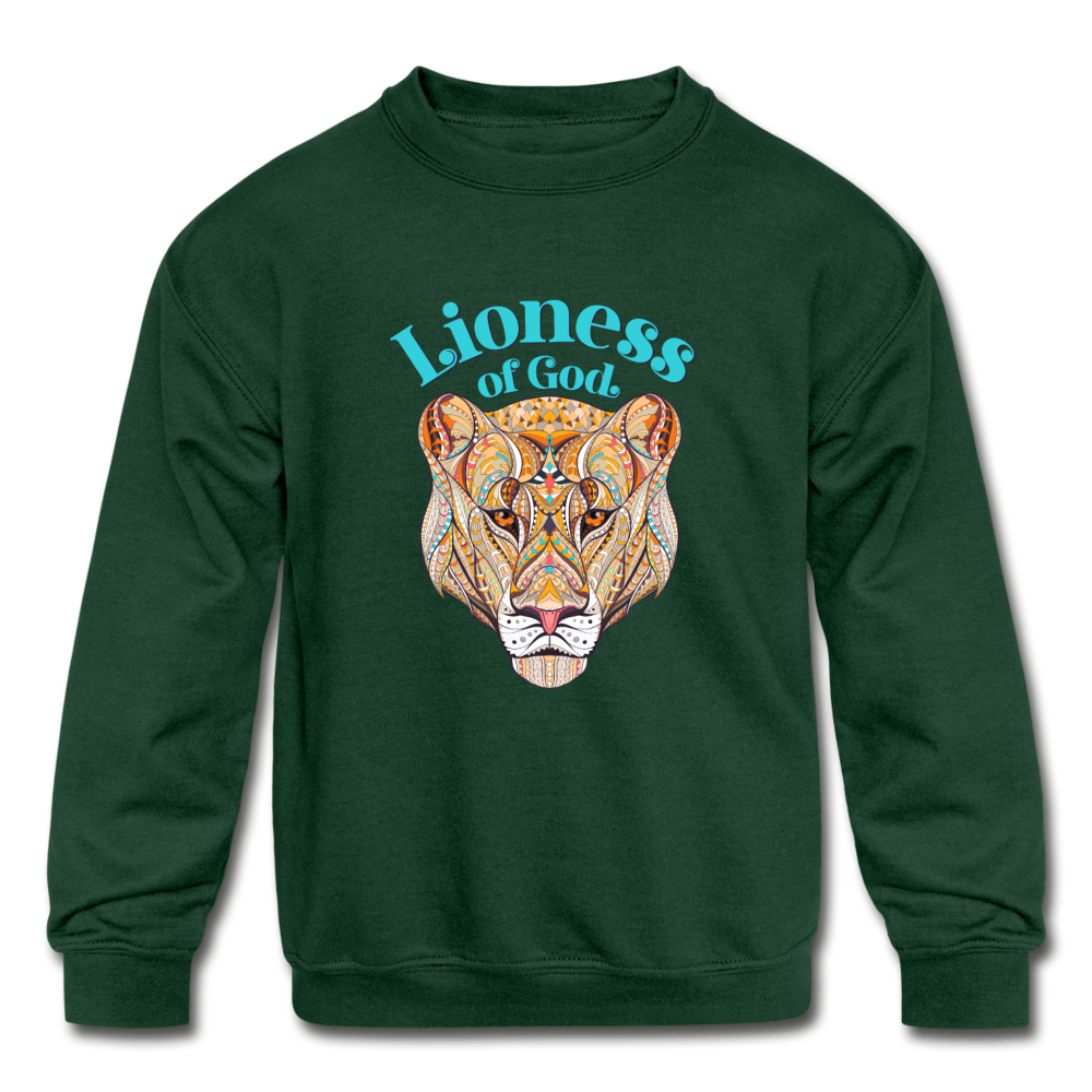 Lioness of God - Kids' Crewneck Sweatshirt - forest green