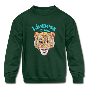 Lioness of God - Kids' Crewneck Sweatshirt - forest green