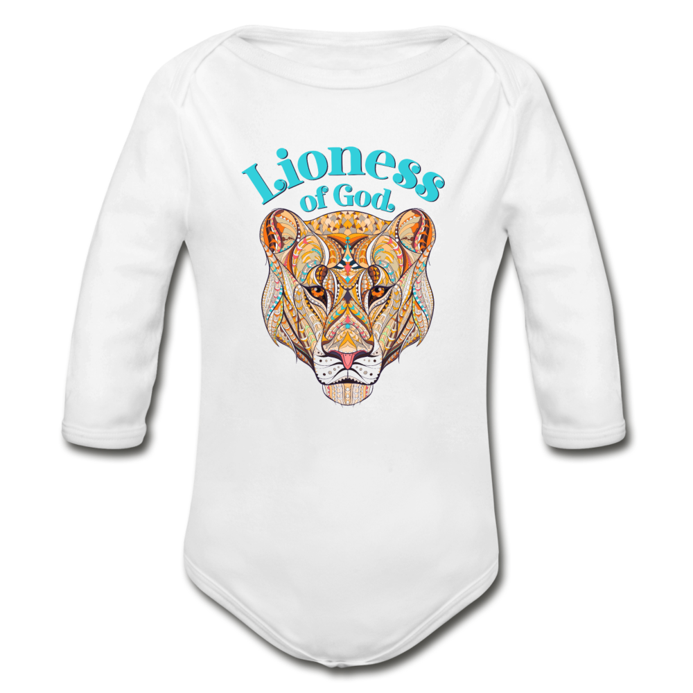 Lioness of God - Organic Long Sleeve Baby Bodysuit - white