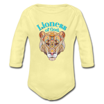 Lioness of God - Organic Long Sleeve Baby Bodysuit - washed yellow